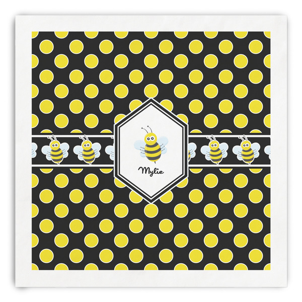 Custom Bee & Polka Dots Paper Dinner Napkins (Personalized)