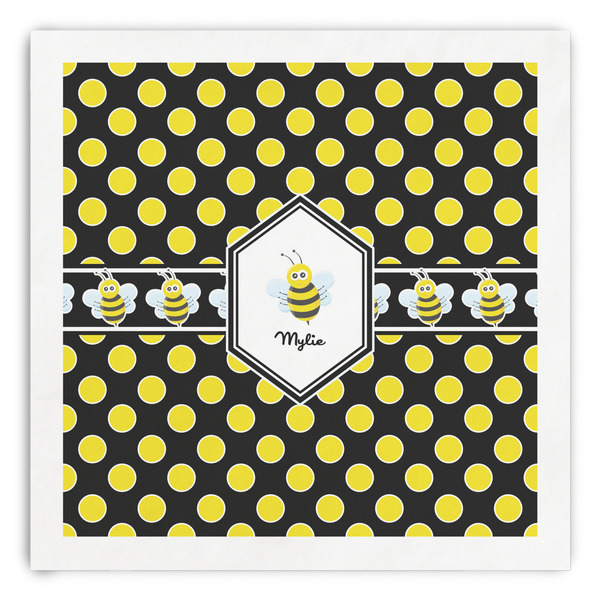 Custom Bee & Polka Dots Paper Dinner Napkins (Personalized)