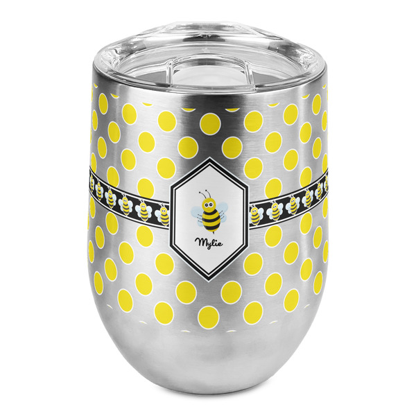 Custom Bee & Polka Dots Stemless Wine Tumbler - Full Print (Personalized)
