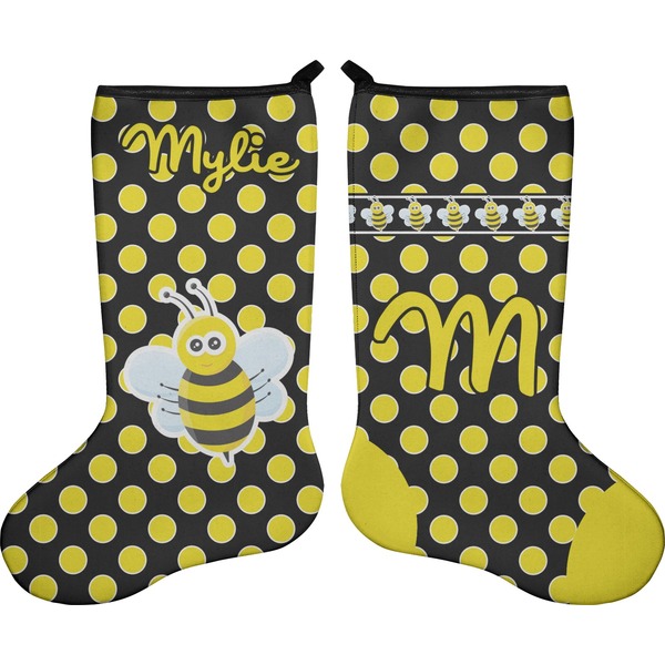 Custom Bee & Polka Dots Holiday Stocking - Double-Sided - Neoprene (Personalized)