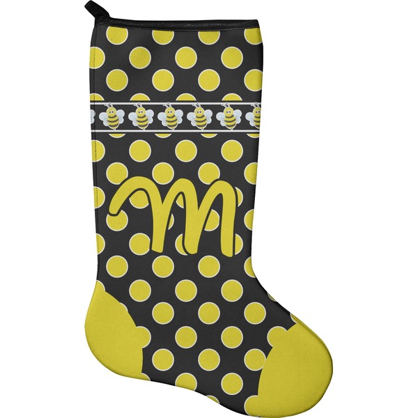 Custom Bee & Polka Dots Holiday Stocking - Neoprene (Personalized)