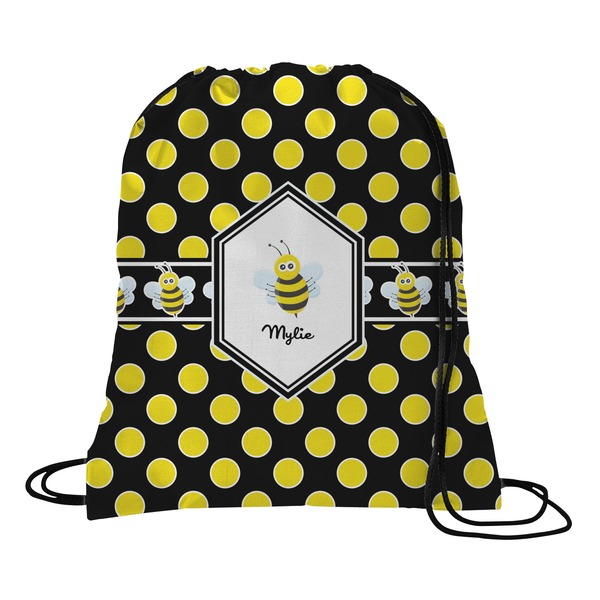 Custom Bee & Polka Dots Drawstring Backpack - Medium (Personalized)