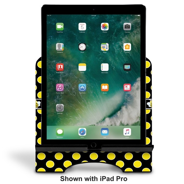 Bee & Polka Dots Stylized Tablet Stand - Front with ipad