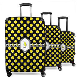 Bee & Polka Dots 3 Piece Luggage Set - 20" Carry On, 24" Medium Checked, 28" Large Checked (Personalized)