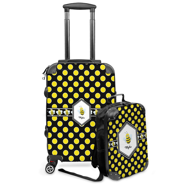 Custom Bee & Polka Dots Kids 2-Piece Luggage Set - Suitcase & Backpack (Personalized)