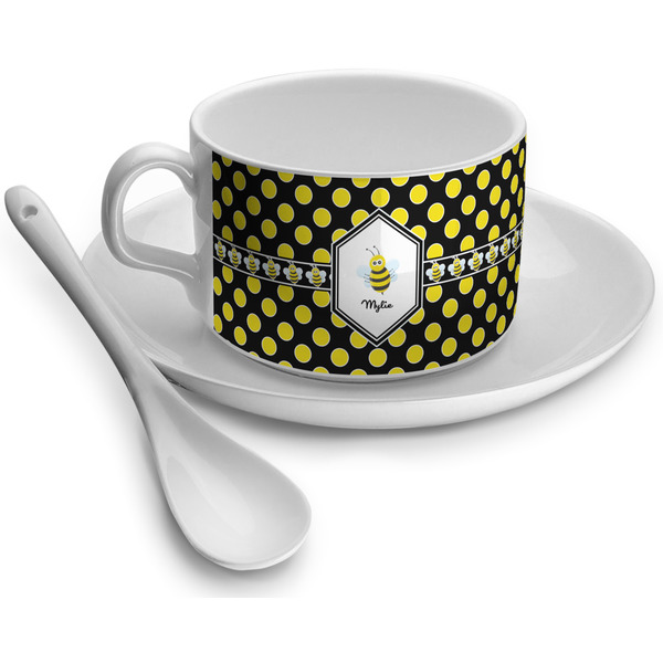 Custom Bee & Polka Dots Tea Cup (Personalized)