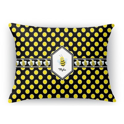 Bee & Polka Dots Rectangular Throw Pillow Case (Personalized)