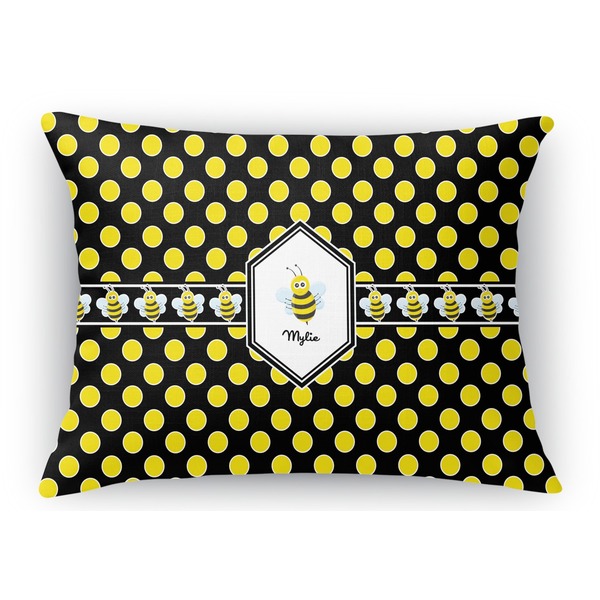 Custom Bee & Polka Dots Rectangular Throw Pillow Case - 12"x18" (Personalized)
