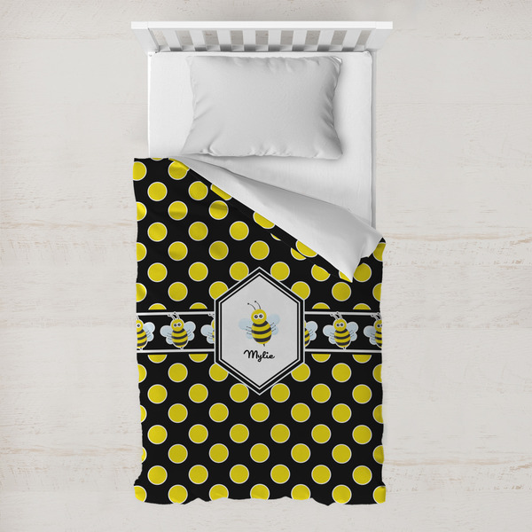 Custom Bee & Polka Dots Toddler Duvet Cover w/ Name or Text