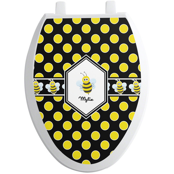 Custom Bee & Polka Dots Toilet Seat Decal - Elongated (Personalized)