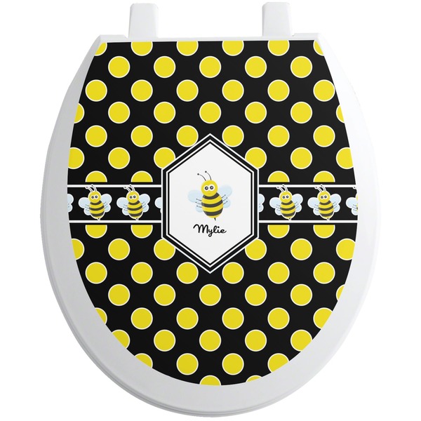 Custom Bee & Polka Dots Toilet Seat Decal - Round (Personalized)