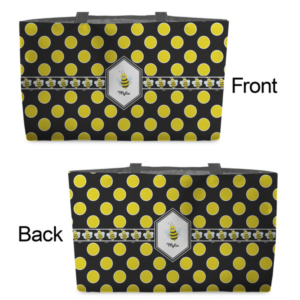 Bee & Polka Dots Tote w/Black Handles - Front & Back Views