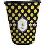 Bee & Polka Dots Waste Basket - Double Sided (Black) (Personalized)
