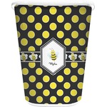 Bee & Polka Dots Waste Basket - Single Sided (White) (Personalized)