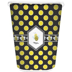 Bee & Polka Dots Waste Basket - Single Sided (White) (Personalized)