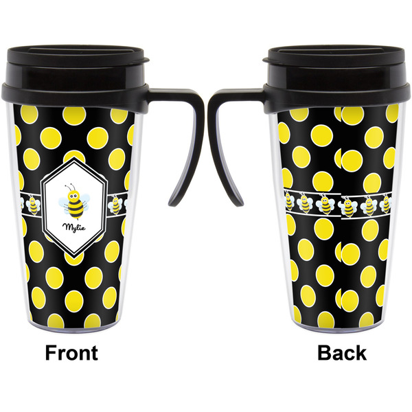 Bee & Polka Dots Travel Mug with Black Handle - Approval
