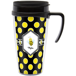 Bee & Polka Dots Acrylic Travel Mug with Handle (Personalized)