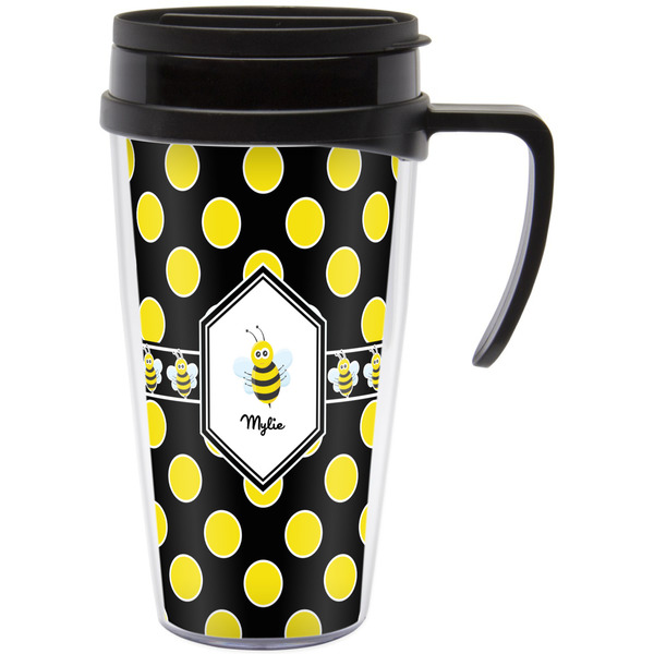 Custom Bee & Polka Dots Acrylic Travel Mug with Handle (Personalized)