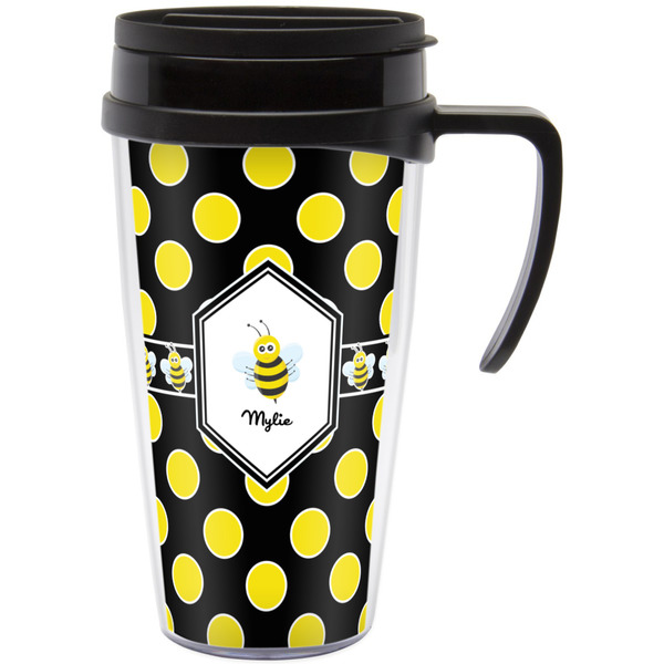 Custom Bee & Polka Dots Acrylic Travel Mug with Handle (Personalized)