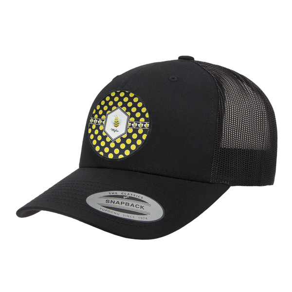 Custom Bee & Polka Dots Trucker Hat - Black (Personalized)