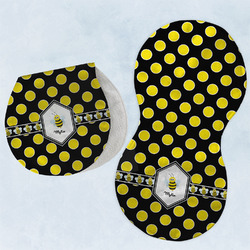 Bee & Polka Dots Burp Pads - Velour - Set of 2 w/ Name or Text