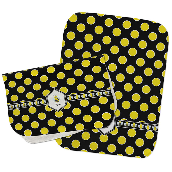 Custom Bee & Polka Dots Burp Cloths - Fleece - Set of 2 w/ Name or Text