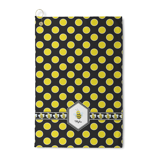 Custom Bee & Polka Dots Waffle Weave Golf Towel (Personalized)