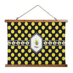 Bee & Polka Dots Wall Hanging Tapestry - Wide (Personalized)