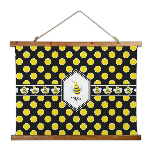 Custom Bee & Polka Dots Wall Hanging Tapestry - Wide (Personalized)
