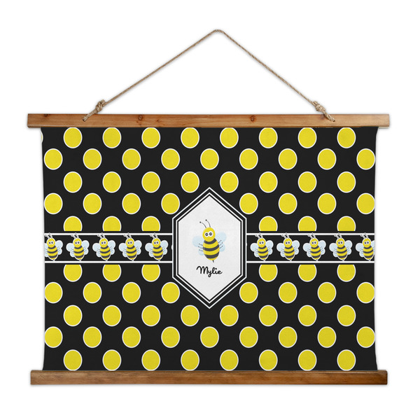 Custom Bee & Polka Dots Wall Hanging Tapestry - Wide (Personalized)