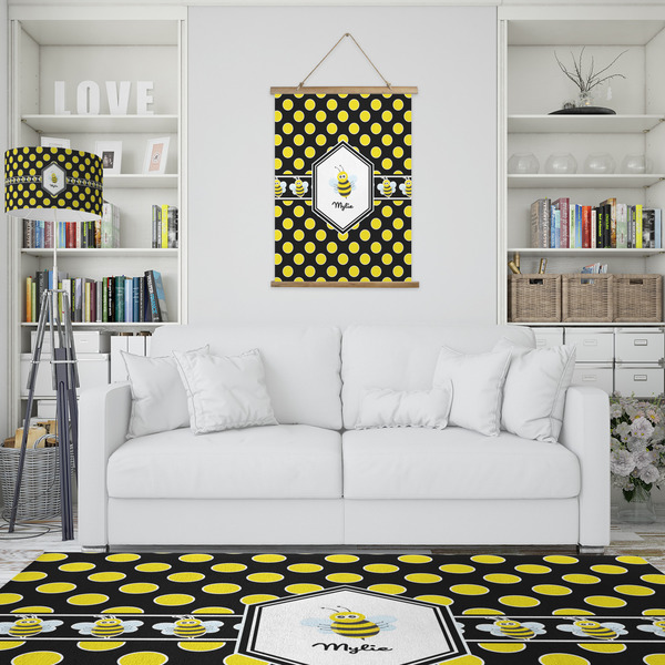 Bee & Polka Dots Wall Hanging Tapestry - Portrait - IN CONTEXT