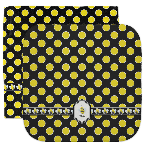 Custom Bee & Polka Dots Facecloth / Wash Cloth (Personalized)