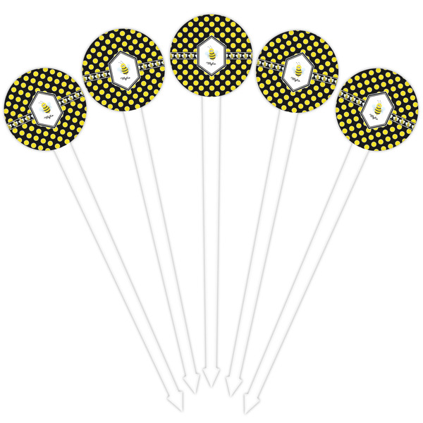 Bee & Polka Dots White Plastic 4" Food Pick - Round - Fan View