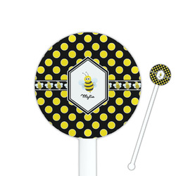 Bee & Polka Dots 5.5" Round Plastic Stir Sticks - White - Single Sided (Personalized)