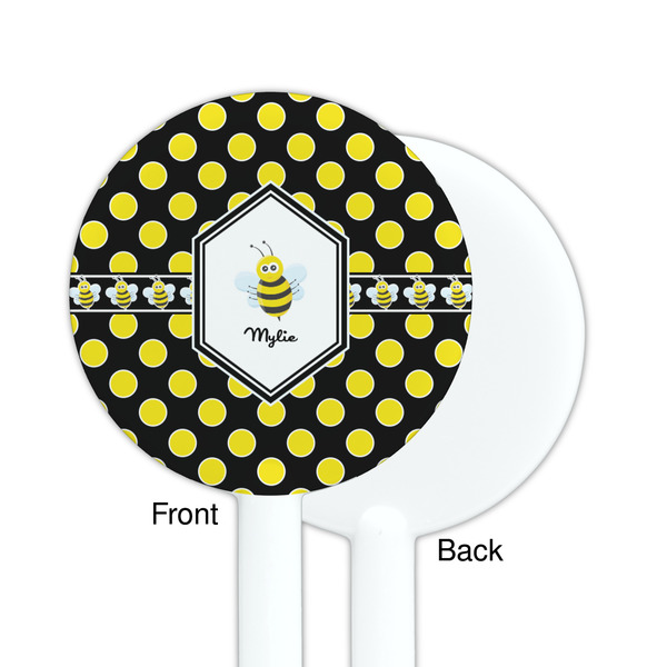 Bee & Polka Dots White Plastic 5.5" Stir Stick - Single Sided - Round - Front & Back