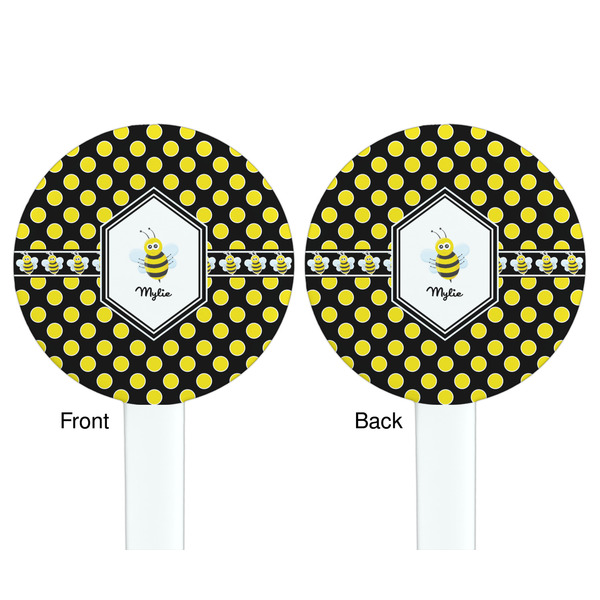 Bee & Polka Dots White Plastic 7" Stir Stick - Double Sided - Round - Front & Back