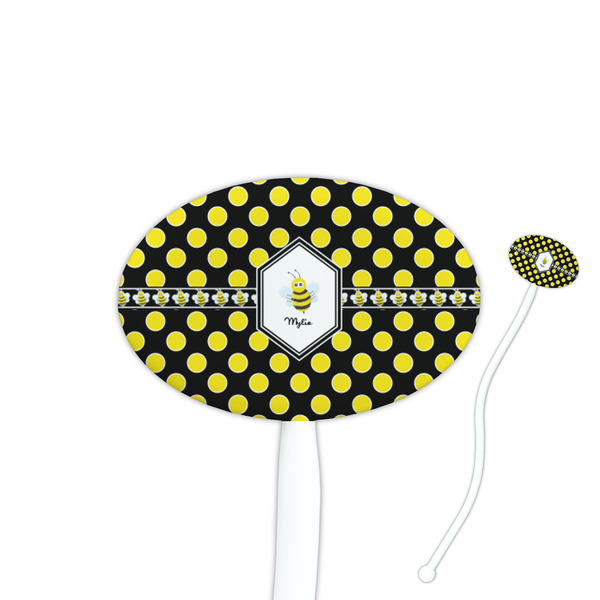 Custom Bee & Polka Dots 7" Oval Plastic Stir Sticks - White - Double Sided (Personalized)