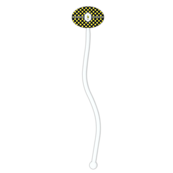 Bee & Polka Dots White Plastic 7" Stir Stick - Oval - Single Stick