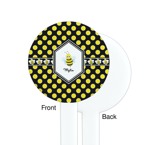 Bee & Polka Dots White Plastic 7" Stir Stick - Single Sided - Round - Front & Back
