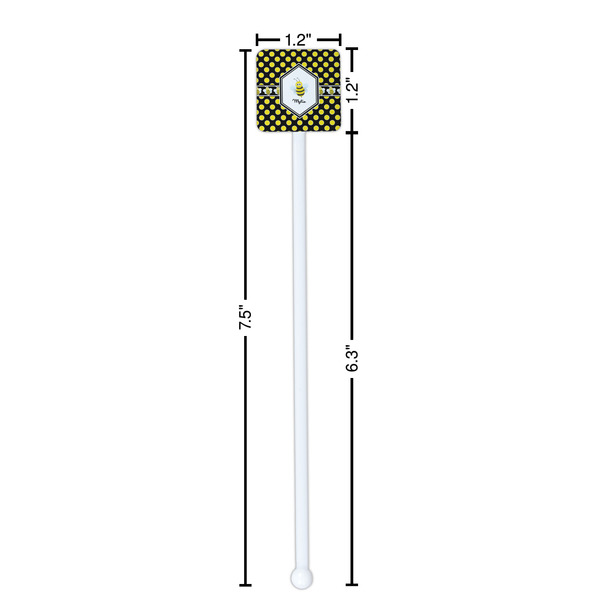 Bee & Polka Dots White Plastic Stir Stick - Square - Dimensions