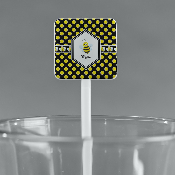 Bee & Polka Dots White Plastic Stir Stick - Square - Main