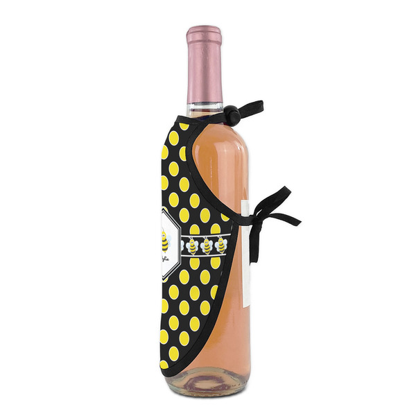 Bee & Polka Dots Wine Bottle Apron - DETAIL WITH CLIP ON NECK