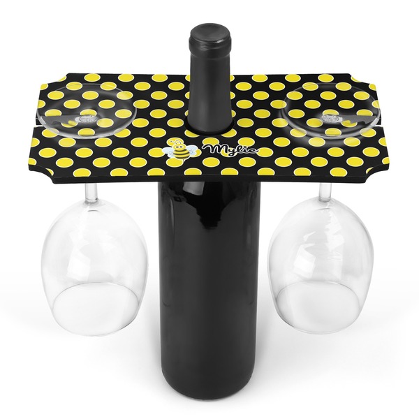 Custom Bee & Polka Dots Wine Bottle & Glass Holder (Personalized)