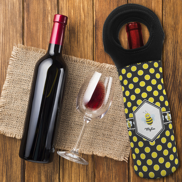 Bee & Polka Dots Wine Tote Bag - FLATLAY