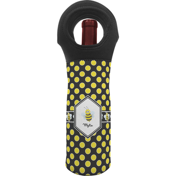 Custom Bee & Polka Dots Wine Tote Bag (Personalized)