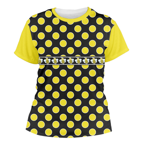 Custom Bee & Polka Dots Women's Crew T-Shirt - Medium