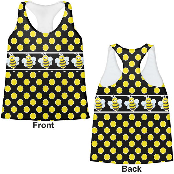 Bee & Polka Dots Womens Racerback Tank Tops - Medium - Front and Back