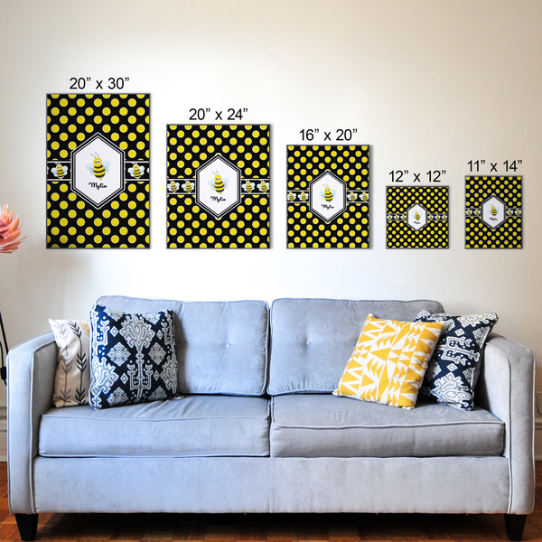 Bee & Polka Dots Wood Prints - Size Comparison