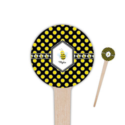 Bee & Polka Dots 4" Round Wooden Food Picks - Single Sided (Personalized)