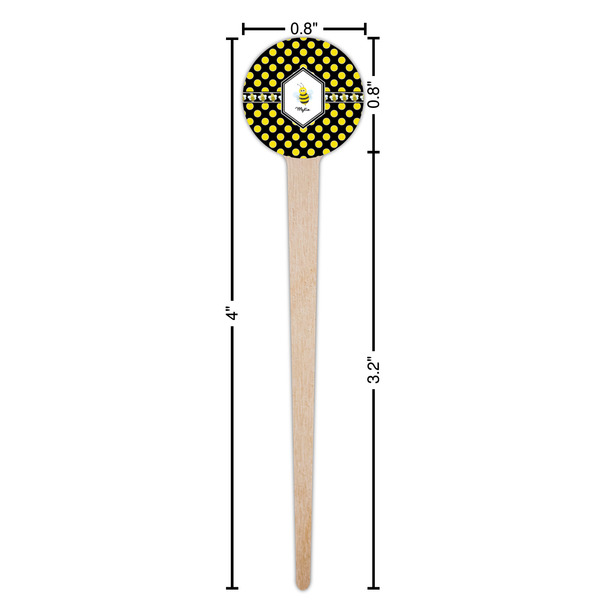 Bee & Polka Dots Wooden 4" Food Pick - Round - Dimensions